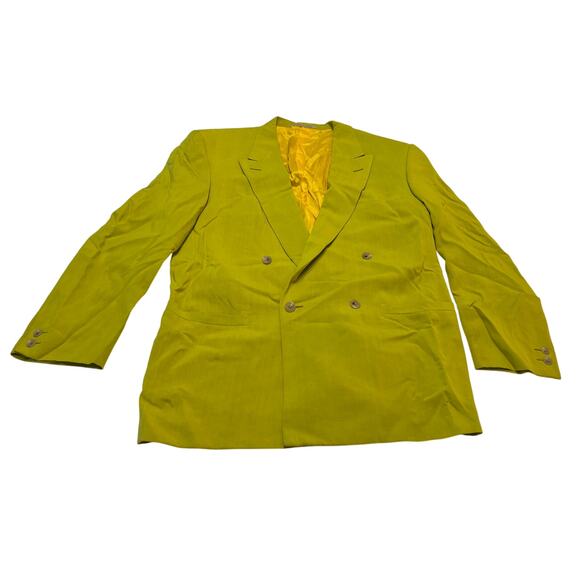 7-63 VERSACE Men's Blazer Single-Breasted 100% Silk Lime-Yellow Size 52/ XL